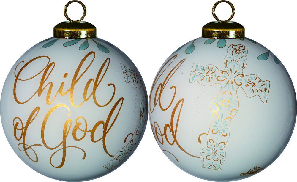 White and Gold Child of God Hand Painted Mouth Blown Glass Ornament - Homeroots