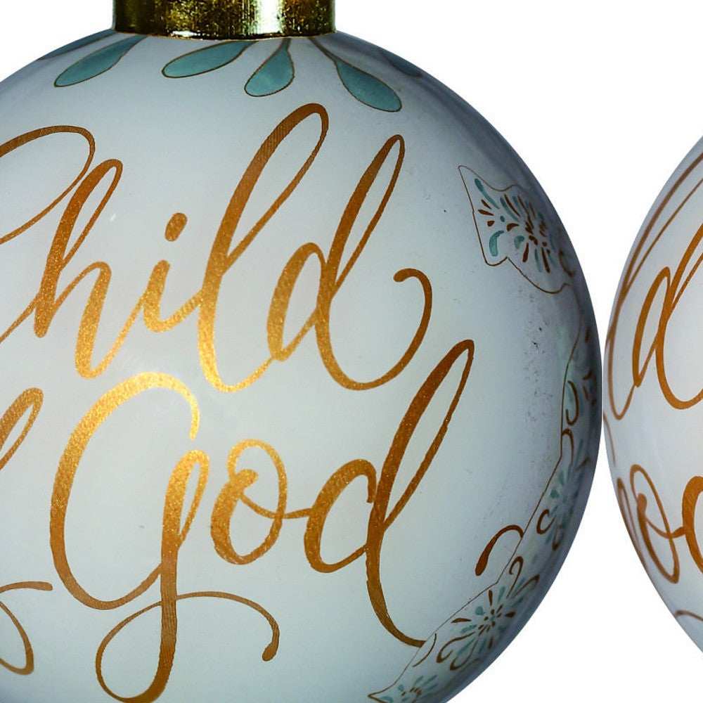 White and Gold Child of God Hand Painted Mouth Blown Glass Ornament - Homeroots - Flyclothing LLC