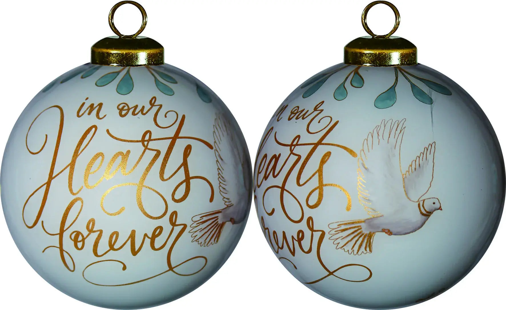 White and Gold In Our Hearts Forever Hand Painted Mouth Blown Glass Ornament - Homeroots - Flyclothing LLC
