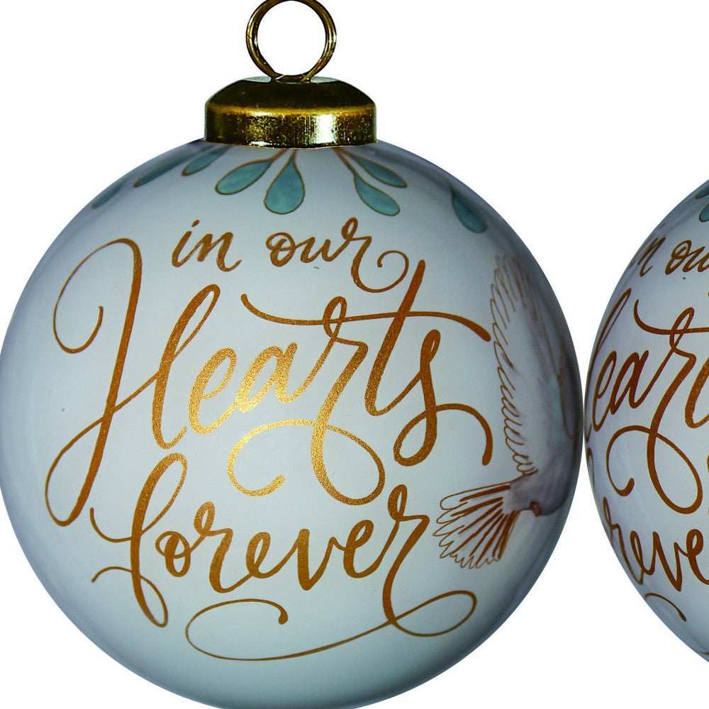 White and Gold In Our Hearts Forever Hand Painted Mouth Blown Glass Ornament - Homeroots - Flyclothing LLC