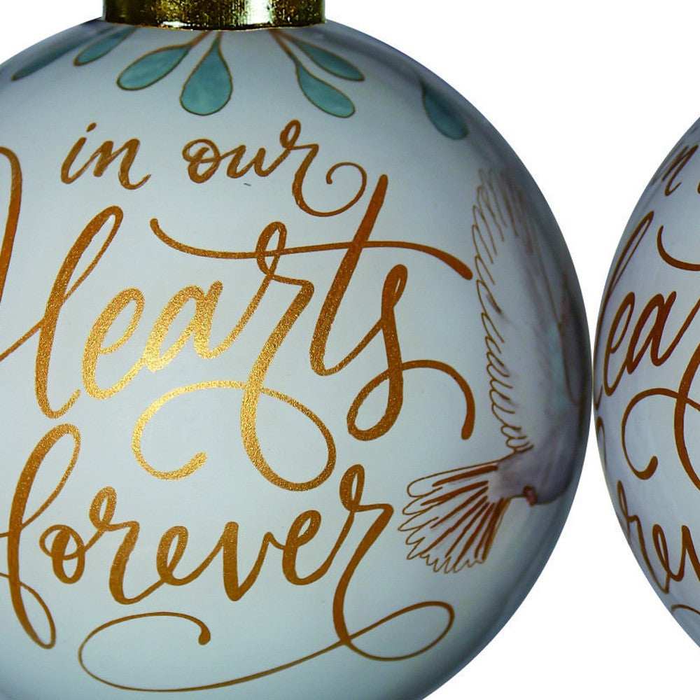 White and Gold In Our Hearts Forever Hand Painted Mouth Blown Glass Ornament - Homeroots - Flyclothing LLC