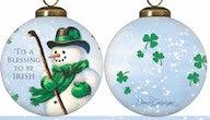 Green Irish Snowman Hand Painted Mouth Blown Glass Ornament - Homeroots