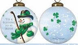 Green Irish Snowman Hand Painted Mouth Blown Glass Ornament - Homeroots