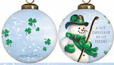 Green Irish Snowman Hand Painted Mouth Blown Glass Ornament - Homeroots