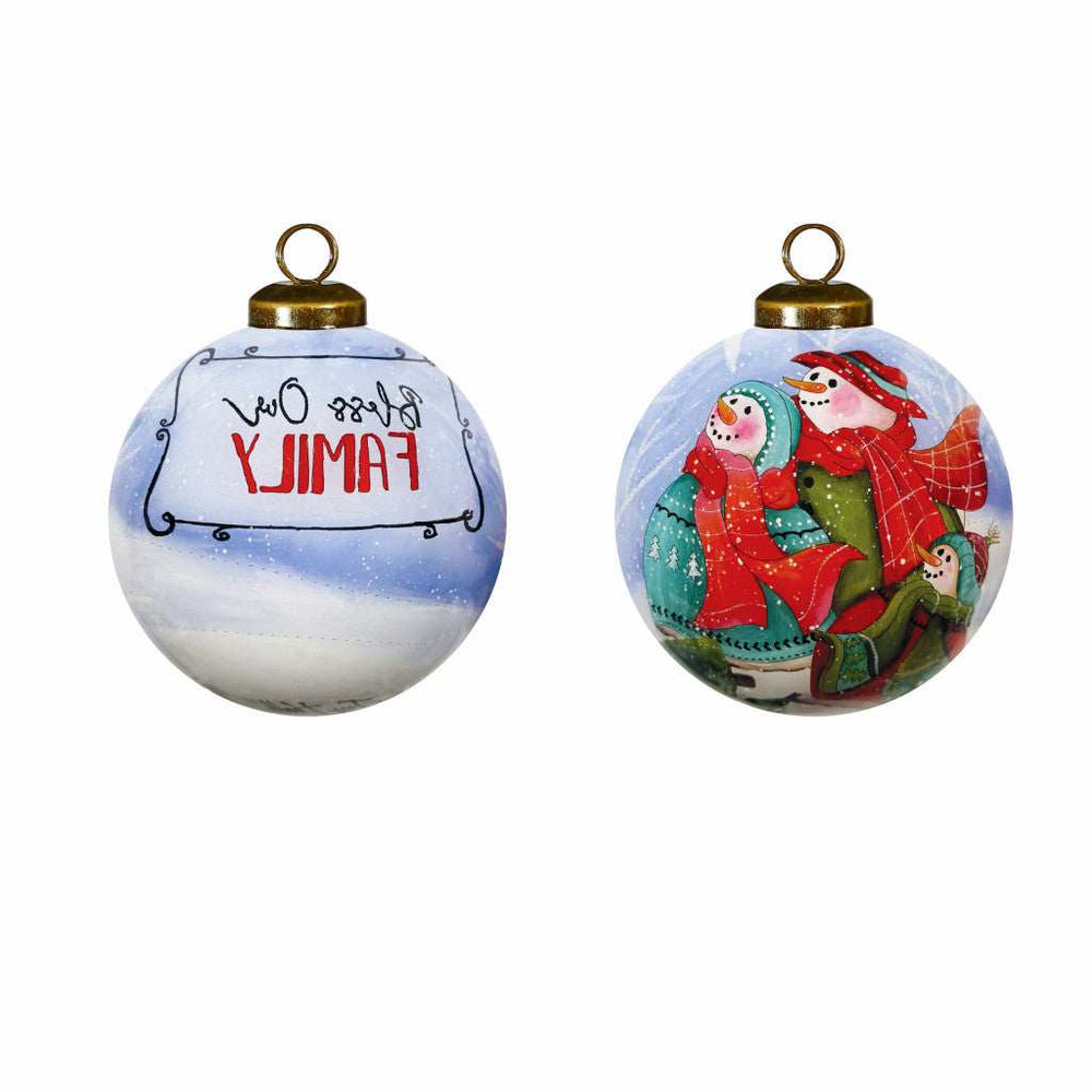 Snowman Family Bless Our Family Wordings Hand Painted Mouth Blown Glass Ornament - Homeroots - Flyclothing LLC