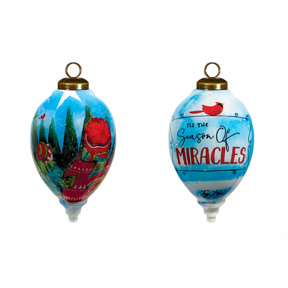 Season of Miracles Wordings Snowman Hand Painted Mouth Blown Glass Ornament - Homeroots