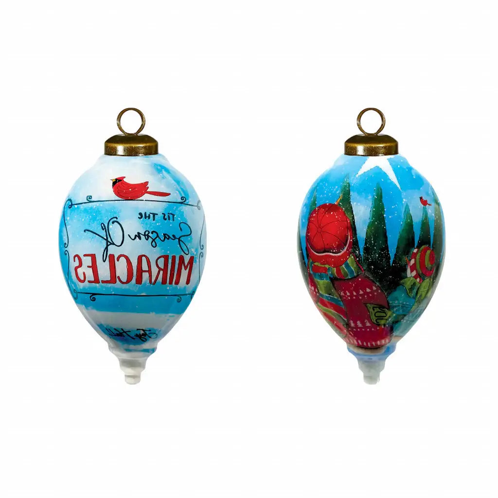 Season of Miracles Wordings Snowman Hand Painted Mouth Blown Glass Ornament - Homeroots - Flyclothing LLC