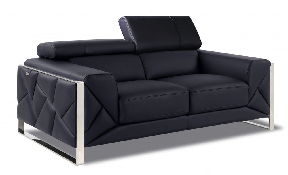 75" Black And Silver Italian Leather Loveseat - Homeroots - Flyclothing LLC