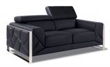 75" Black And Silver Italian Leather Loveseat - Homeroots