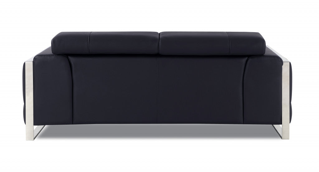 75" Black And Silver Italian Leather Loveseat - Homeroots - Flyclothing LLC