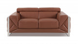 75" Camel And Silver Italian Leather Loveseat