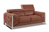75" Camel And Silver Italian Leather Loveseat - Homeroots