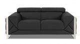 75" Gray And Silver Italian Leather Loveseat