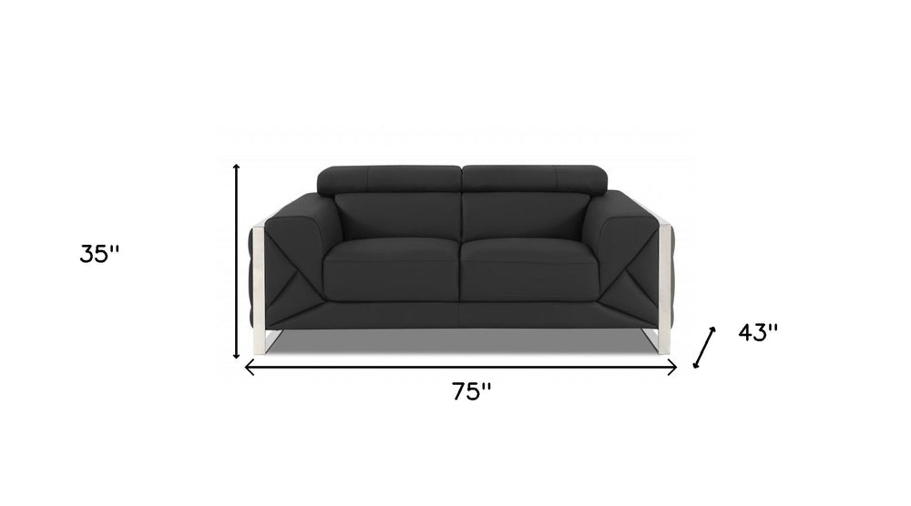 75" Gray And Silver Italian Leather Loveseat - Homeroots - Flyclothing LLC