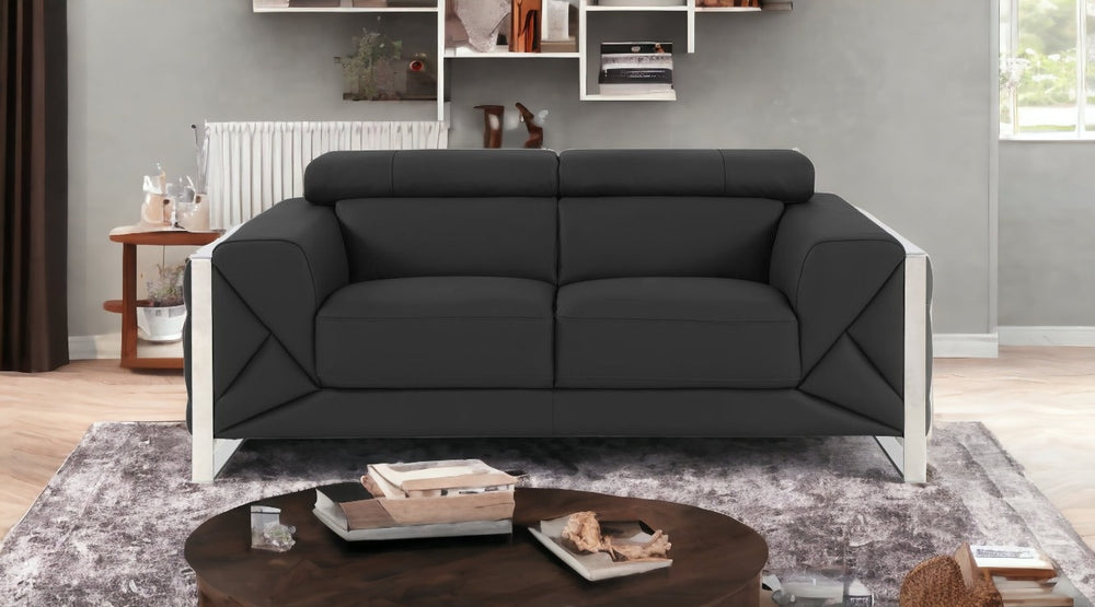 75" Gray And Silver Italian Leather Loveseat - Homeroots - Flyclothing LLC