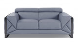 75" Light Blue And Black Italian Leather Loveseat