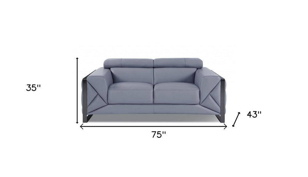 75" Light Blue And Black Italian Leather Loveseat - Homeroots - Flyclothing LLC