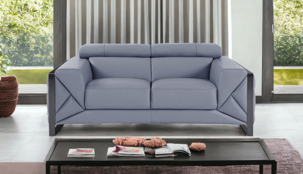 75" Light Blue And Black Italian Leather Loveseat - Homeroots - Flyclothing LLC