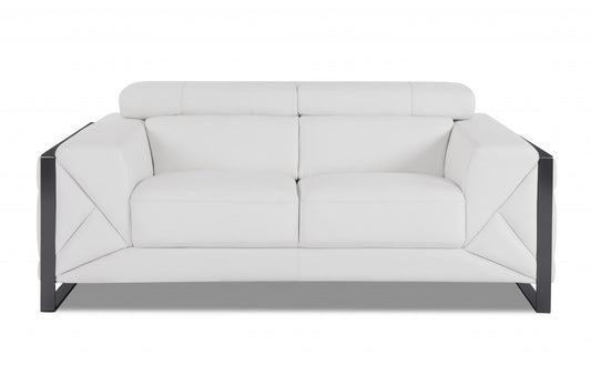 75" White And Black Italian Leather Loveseat - Homeroots