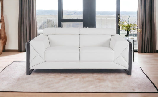 75" White And Black Italian Leather Loveseat - Homeroots