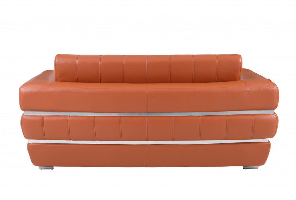 75" Camel And Silver Italian Leather Loveseat - Homeroots - Flyclothing LLC