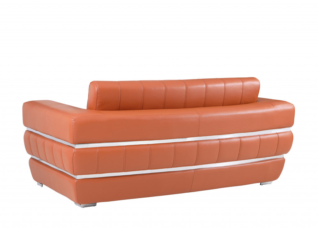 75" Camel And Silver Italian Leather Loveseat - Homeroots - Flyclothing LLC