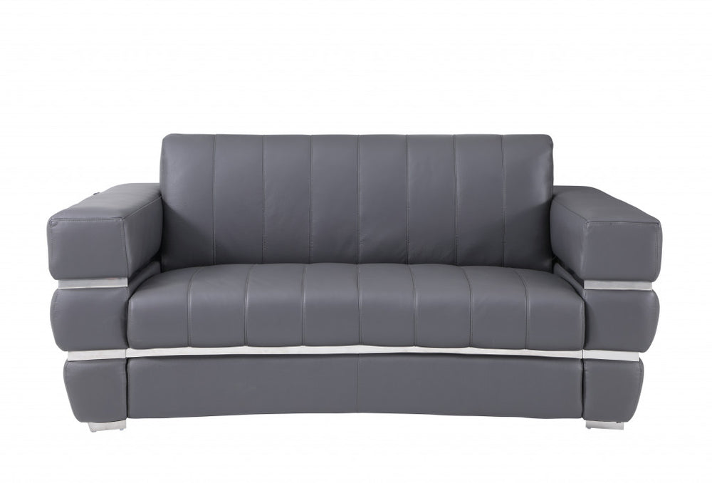 75" Gray And Silver Italian Leather Loveseat - Homeroots