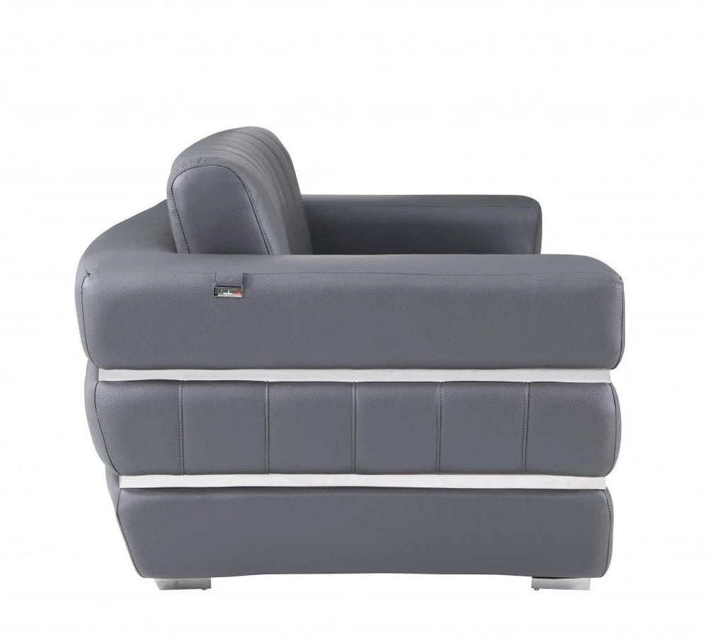 75" Gray And Silver Italian Leather Loveseat - Homeroots - Flyclothing LLC