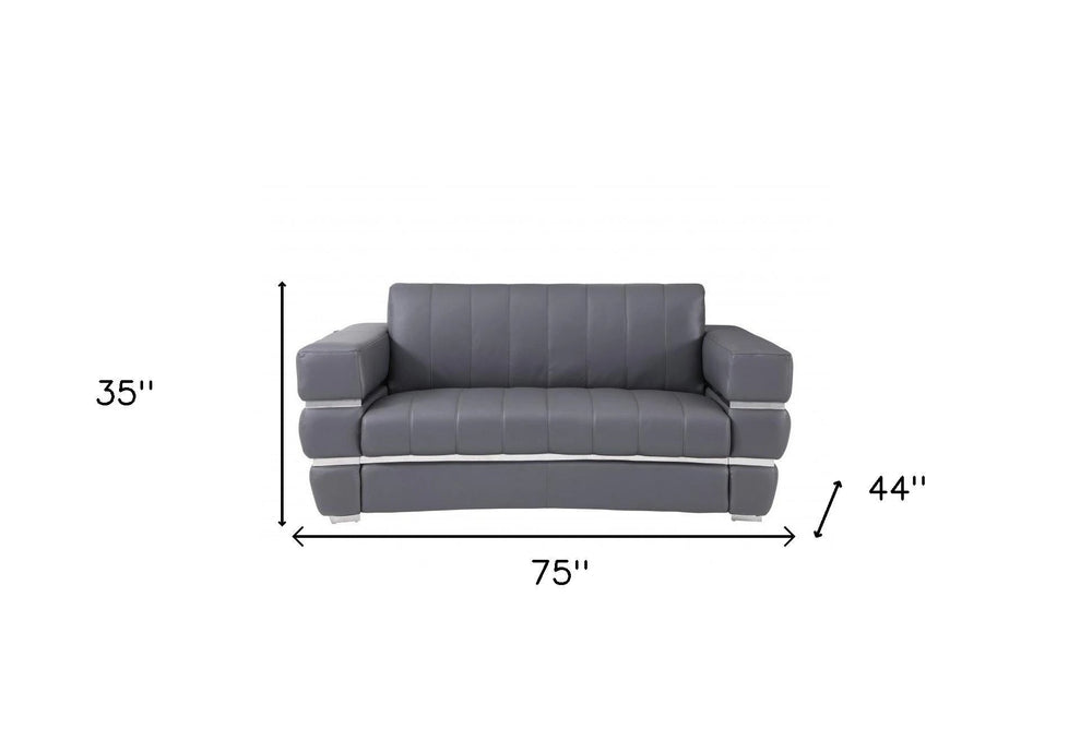 75" Gray And Silver Italian Leather Loveseat - Homeroots - Flyclothing LLC