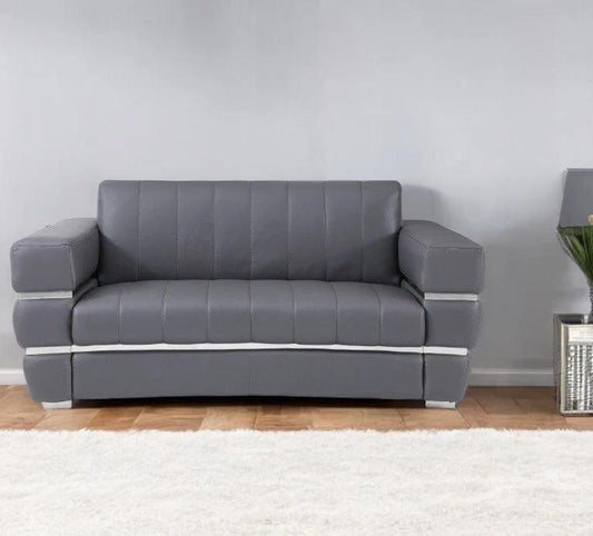 75" Gray And Silver Italian Leather Loveseat - Homeroots