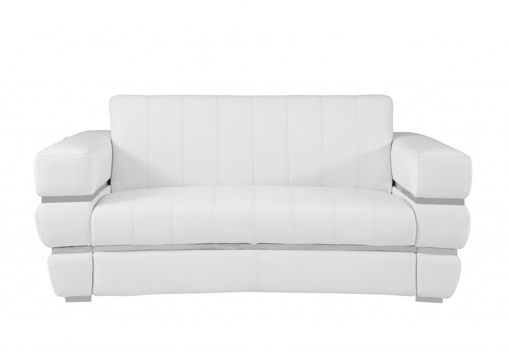 75" White And Silver Italian Leather Loveseat - Homeroots