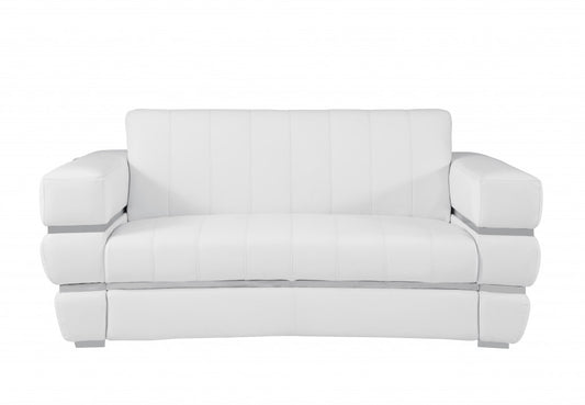 75" White And Silver Italian Leather Loveseat - Homeroots