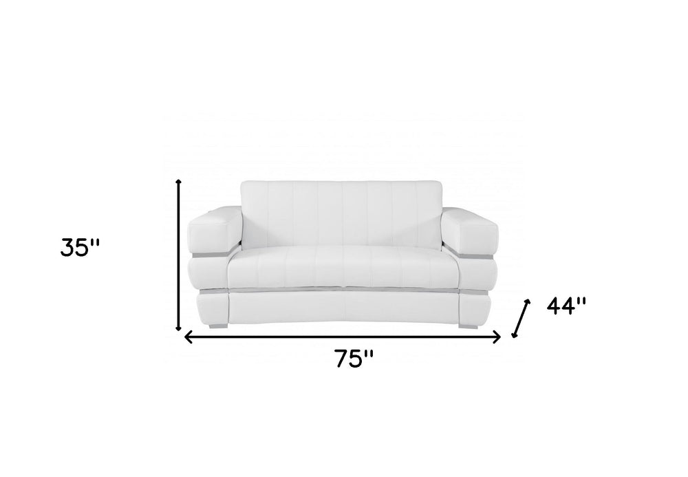 75" White And Silver Italian Leather Loveseat - Homeroots - Flyclothing LLC