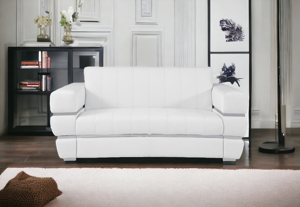 75" White And Silver Italian Leather Loveseat - Homeroots - Flyclothing LLC