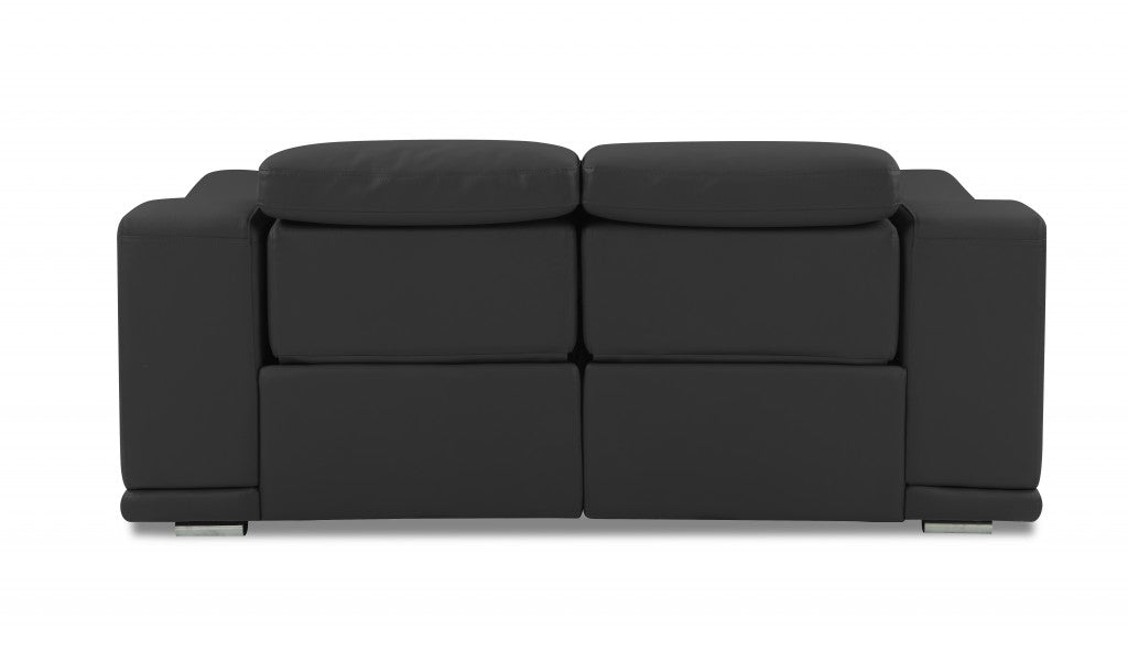 72" Gray And Silver Italian Leather Power Reclining Loveseat - Homeroots - Flyclothing LLC