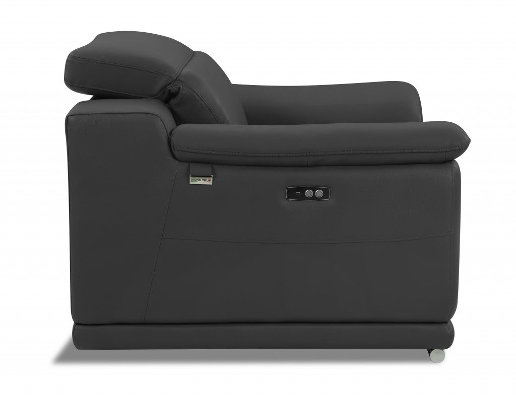 72" Gray And Silver Italian Leather Power Reclining Loveseat - Homeroots - Flyclothing LLC