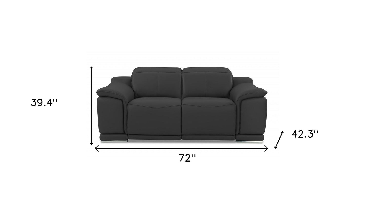 72" Gray And Silver Italian Leather Power Reclining Loveseat - Homeroots - Flyclothing LLC