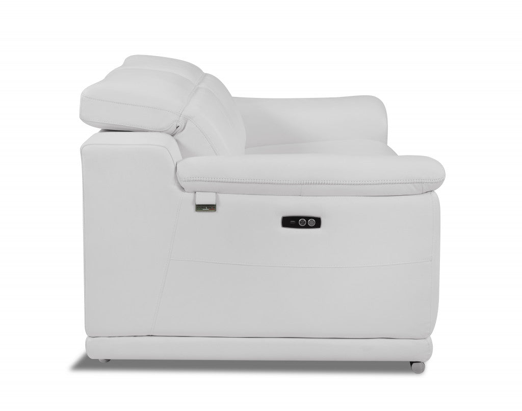 72" White And Silver Italian Leather Power Reclining Loveseat - Homeroots - Flyclothing LLC