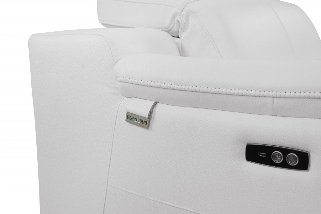 72" White And Silver Italian Leather Power Reclining Loveseat - Homeroots - Flyclothing LLC