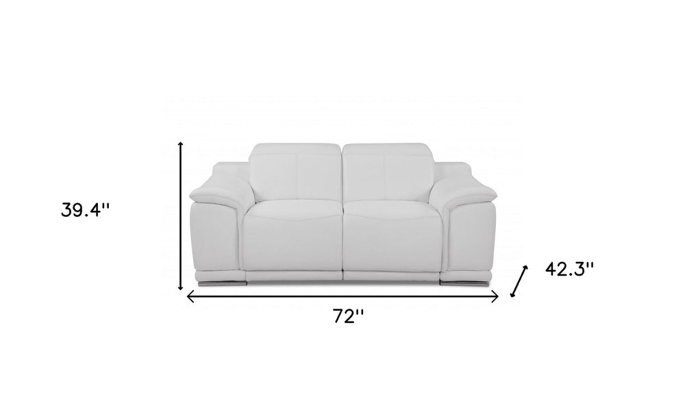 72" White And Silver Italian Leather Power Reclining Loveseat - Homeroots - Flyclothing LLC