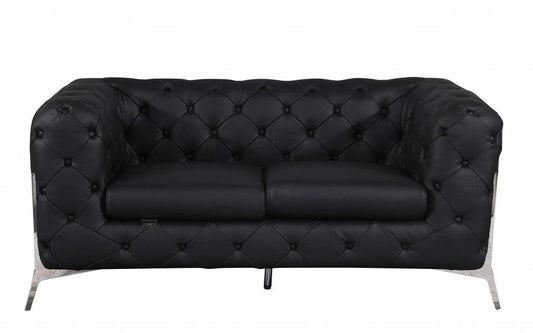69" Black And Silver Italian Leather Loveseat - Homeroots
