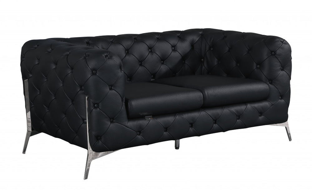 69" Black And Silver Italian Leather Loveseat - Homeroots - Flyclothing LLC
