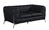 69" Black And Silver Italian Leather Loveseat - Homeroots