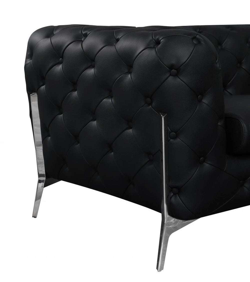 69" Black And Silver Italian Leather Loveseat - Homeroots - Flyclothing LLC