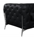 69" Black And Silver Italian Leather Loveseat - Homeroots - Flyclothing LLC