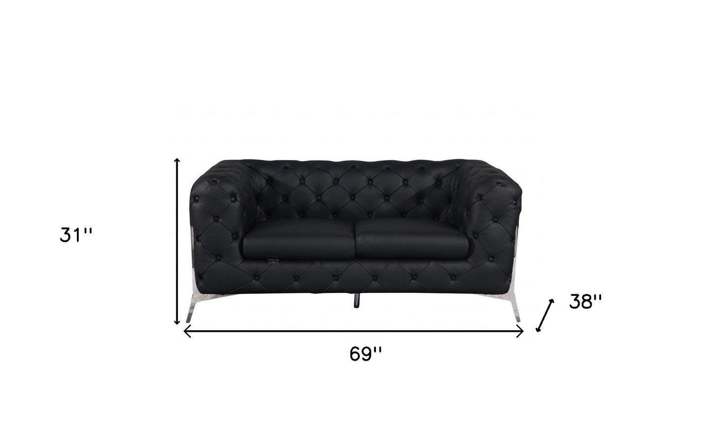 69" Black And Silver Italian Leather Loveseat - Homeroots - Flyclothing LLC