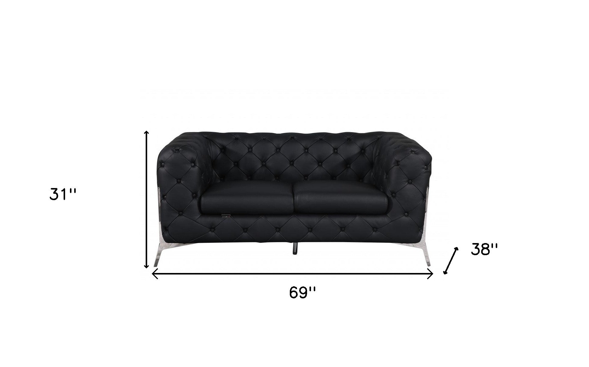 69" Black And Silver Italian Leather Loveseat - Homeroots - Flyclothing LLC