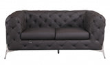 69" Brown And Silver Italian Leather Loveseat - Homeroots