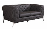 69" Brown And Silver Italian Leather Loveseat - Homeroots - Flyclothing LLC