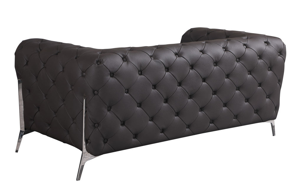 69" Brown And Silver Italian Leather Loveseat - Homeroots - Flyclothing LLC